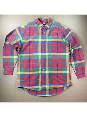 Vintage 90s GAP Plaid Long Sleeve Button-Up Shirt Made in USA Men's Sz Large